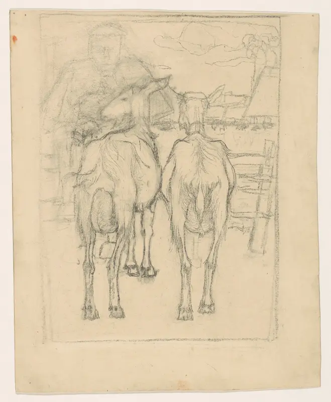 Twee geiten en een boer bij een hek Wall Art by Jan Mankes - High-Resolution Digital Print
