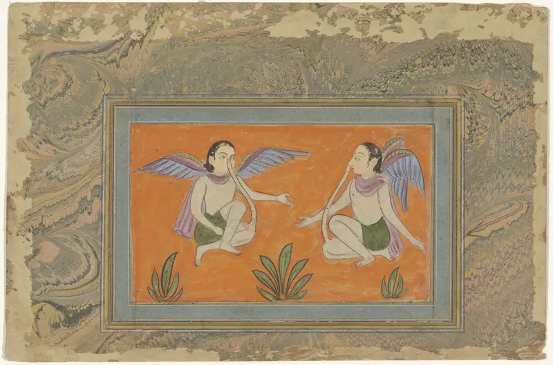 Twee gevleugelde mannen met neus-knieverbindingen Wall Art by anonymous - High-Resolution Digital Print
