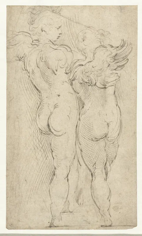 Twee gevleugelde putti Wall Art by Parmigianino - High-Resolution Digital Print