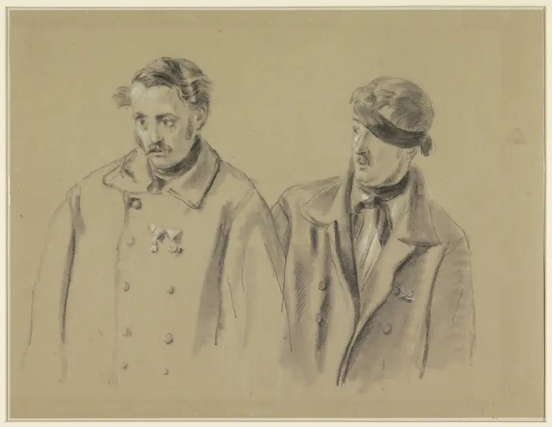 Twee gewonde soldaten, de linker voor zich uit starend, de rechter met een doek om het hoofd Wall Art by Jacob Joseph Eeckhout - High-Resolution Digital Print