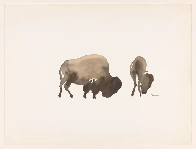 Twee grazende bizons Wall Art by Unknown - High-Resolution Digital Print