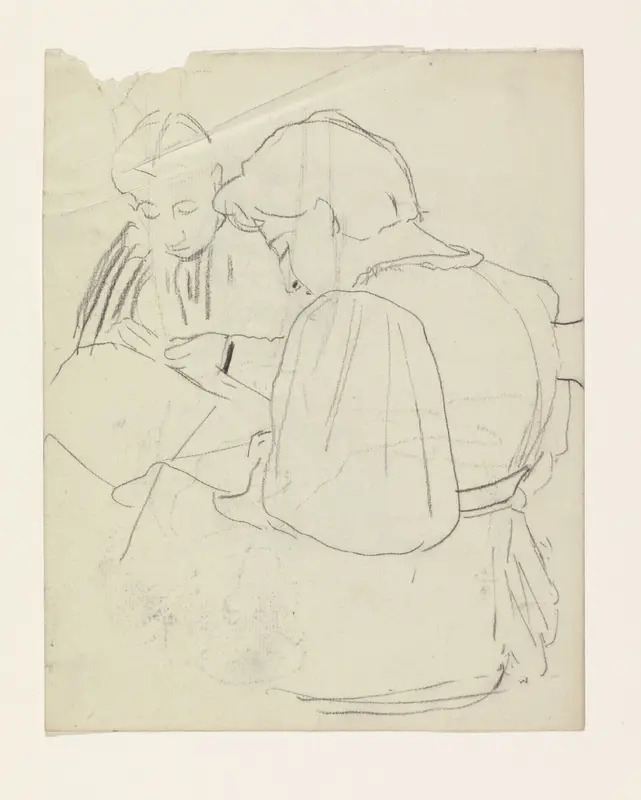 Twee handwerkende meisjes Wall Art by Carel Adolph Lion Cachet - High-Resolution Digital Print