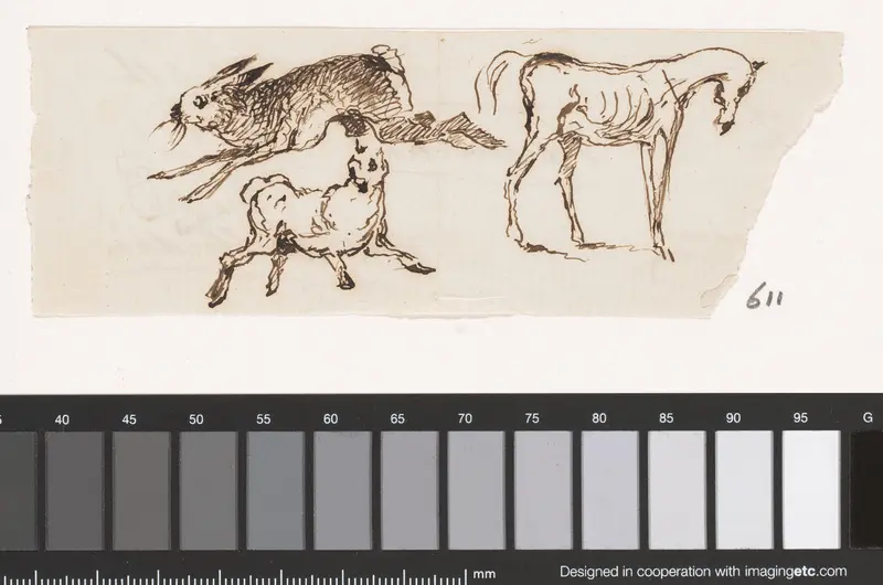Twee hazen en een paard Wall Art by Unknown - High-Resolution Digital Print