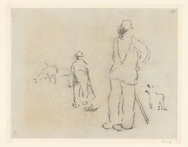 Twee herders, een hond en een schaap Wall Art by Fik Abbing - High-Resolution Digital Print