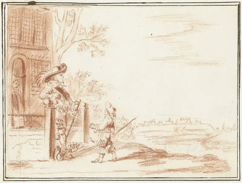 Twee heren en een jongen (page?) bij een landhuis Wall Art by Gesina ter Borch - High-Resolution Digital Print