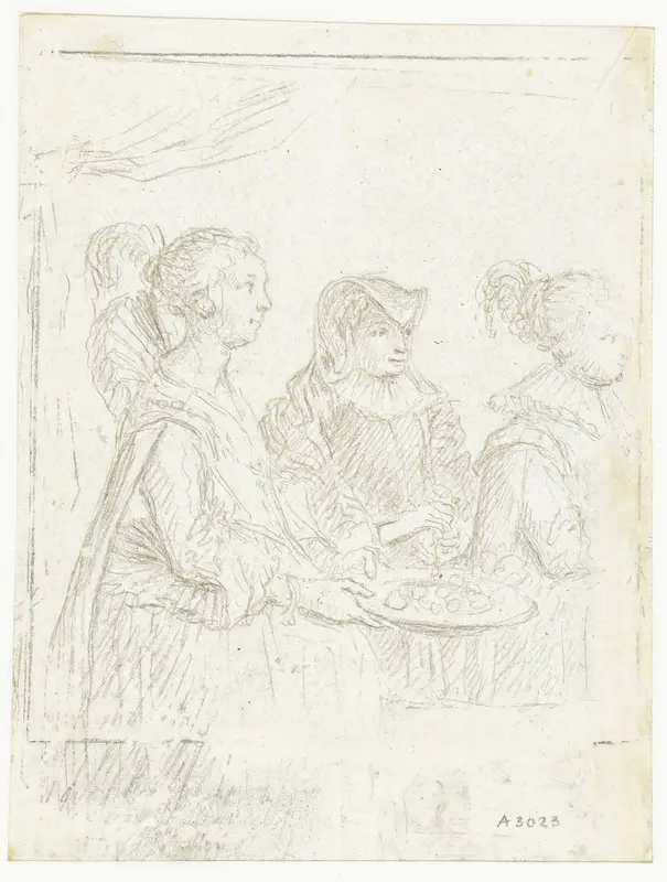 Twee hofdames en een voorname vrouw in rouwkleding (Amalia van Solms?) Wall Art by Jacques de Gheyn (II) - High-Resolution Digital Print