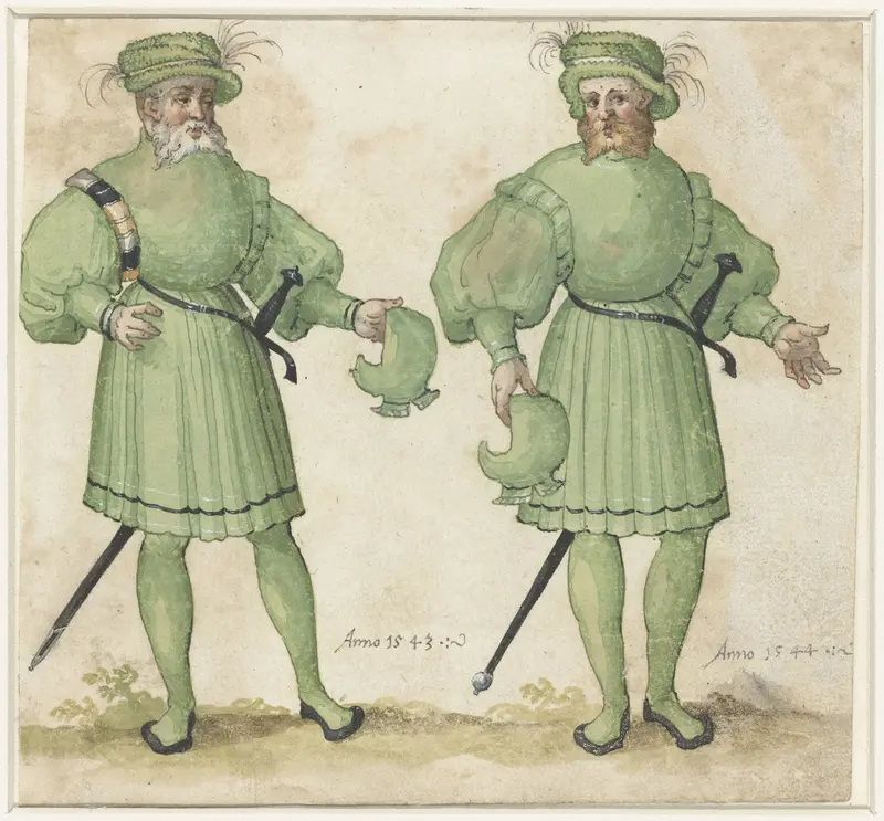 Twee hofdienaren in lichtgroene kleding Wall Art by anonymous - High-Resolution Digital Print