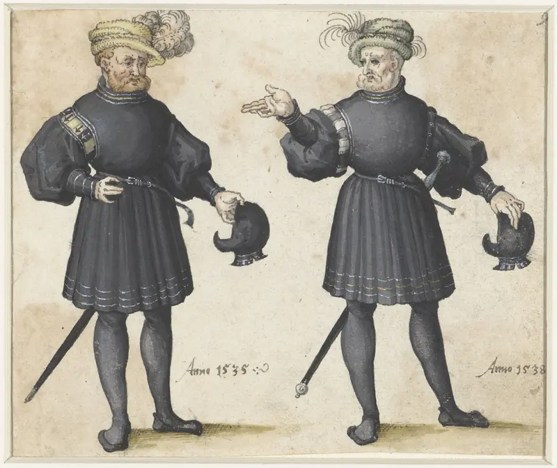 Twee hofdienaren in zwarte kleding Wall Art by anonymous - High-Resolution Digital Print