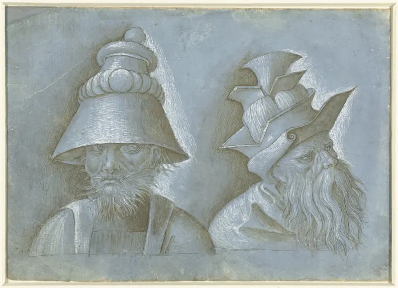 Twee hoofden van mannen met hoofddeksels Wall Art by Unknown - High-Resolution Digital Print