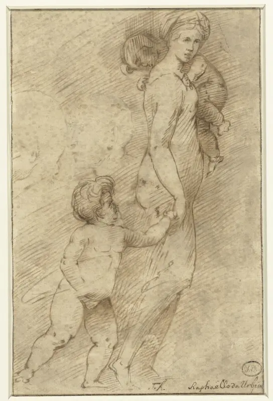 Twee hoofden van mannen naast een vrouw met kinderen Wall Art by anonymous - High-Resolution Digital Print