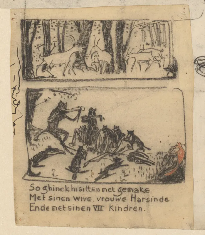 Twee illustraties voor Vanden Vos Reinaerde Wall Art by Gerrit Willem Dijsselhof - High-Resolution Digital Print