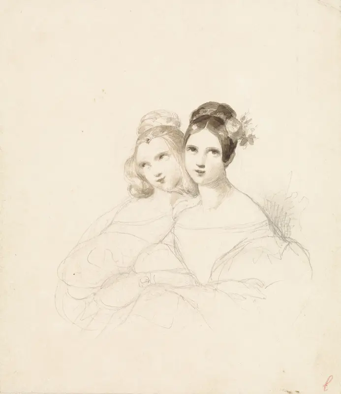 Twee jonge meisjes tegen elkaar aangeleund Wall Art by Johan Hendrik Koelman - High-Resolution Digital Print