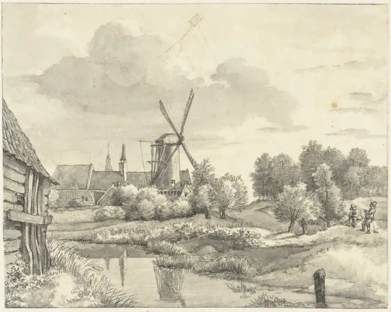 Twee jongens met een vlieger bij de Wal van Haarlem Wall Art by Gerrit Lamberts - High-Resolution Digital Print
