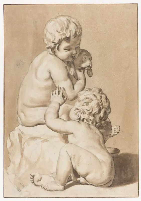 Twee kinderen met een hond Wall Art by Unknown - High-Resolution Digital Print