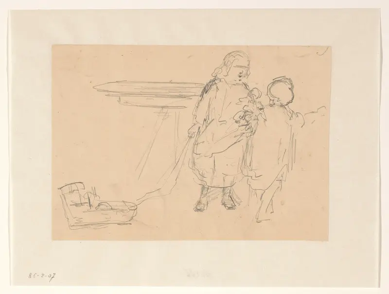 Twee kinderen spelend met pop en poppenwagen Wall Art by Hendrik Valkenburg - High-Resolution Digital Print