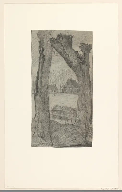 Twee knotwilgen en boerderijen op de achtergrond Wall Art by Richard Nicolaüs Roland Holst - High-Resolution Digital Print