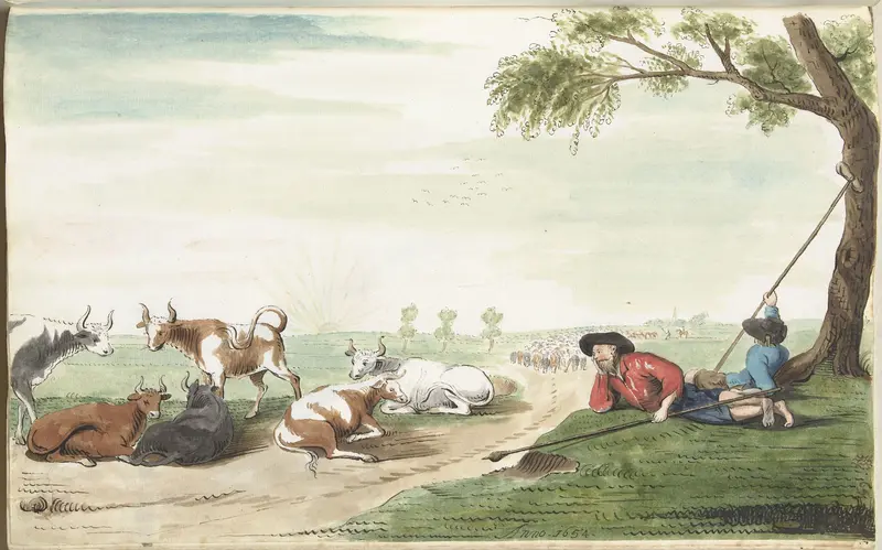 Twee koeherders bij zonsopgang of zonsondergang Wall Art by Gesina ter Borch - High-Resolution Digital Print
