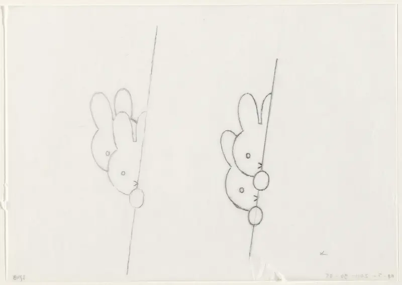 Twee konijnen achter een muur (schets) Wall Art by Dick Bruna - High-Resolution Digital Print