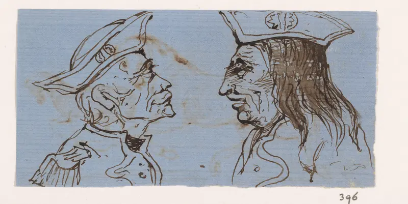 Twee koppen met identieke mutsen Wall Art by Johannes Tavenraat - High-Resolution Digital Print