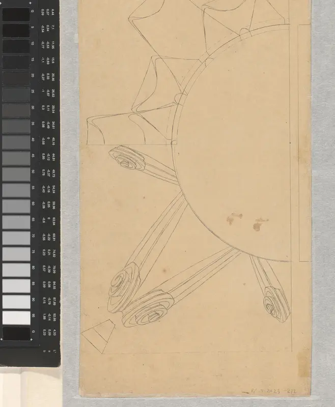 Twee kwartronde studies van bovenaanzichten van een schaal of ander object Wall Art by anonymous - High-Resolution Digital Print