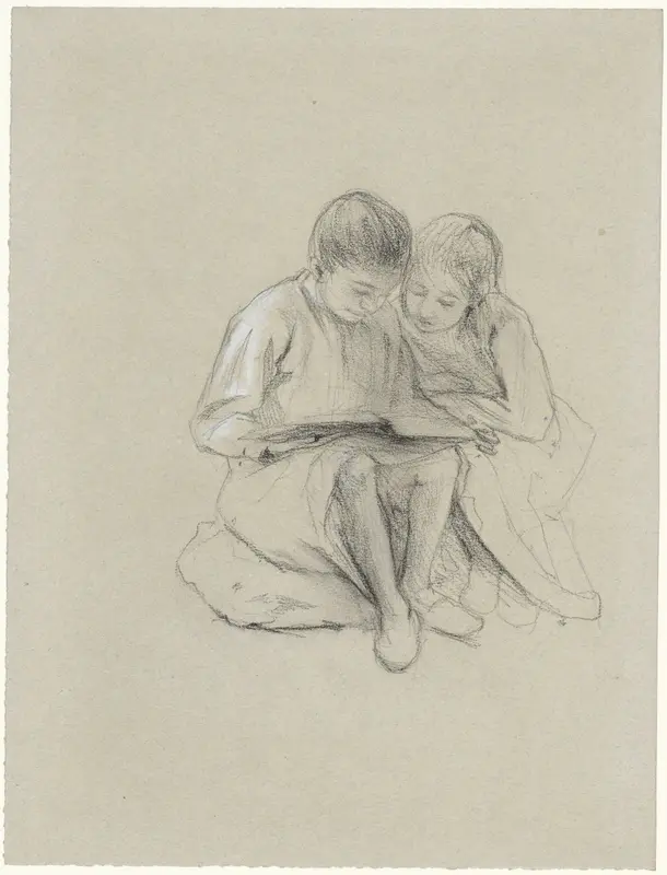 Twee lezende kinderen Wall Art by Bramine Hubrecht - High-Resolution Digital Print