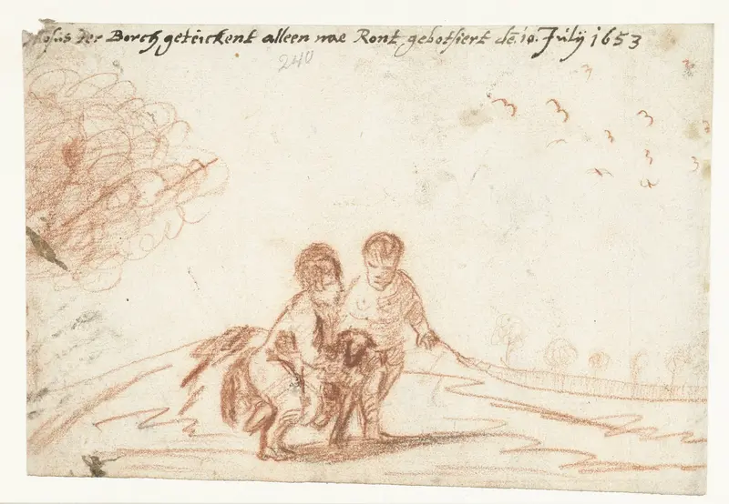 Twee lopende kinderen met een geit Wall Art by Unknown - High-Resolution Digital Print