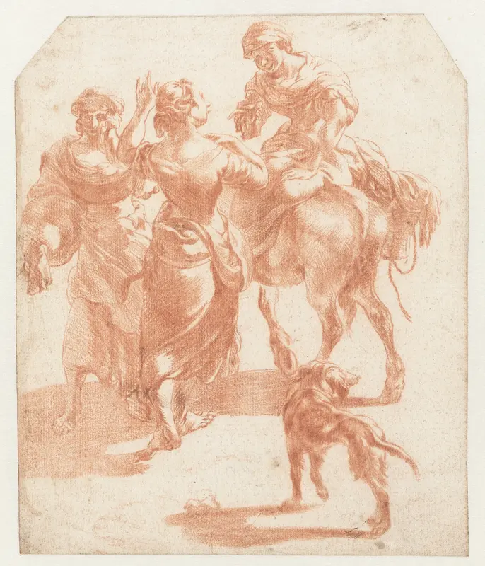 Twee lopende vrouwen en een vrouw op een ezel Wall Art by Nicolaes Pietersz Berchem - High-Resolution Digital Print