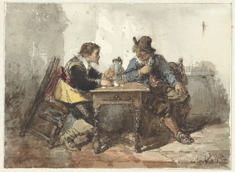 Twee mannen aan een tafel gezeten Wall Art by Herman Frederik Carel ten Kate - High-Resolution Digital Print