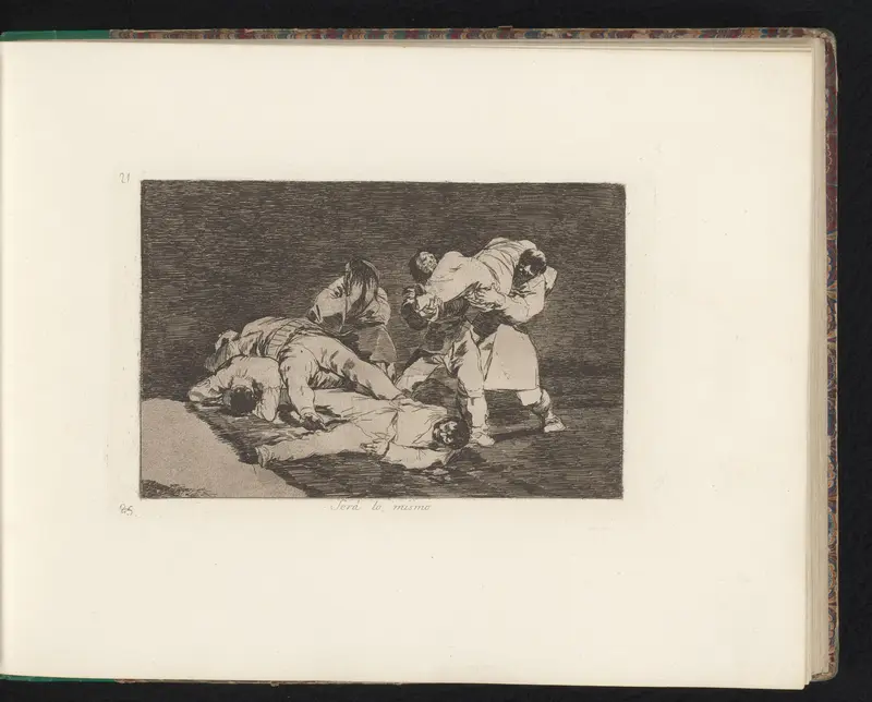Twee mannen dragen een lijk naar een stapel lichamen waarnaast een wenende persoon zit Wall Art by Francisco de Goya - High-Resolution Digital Print