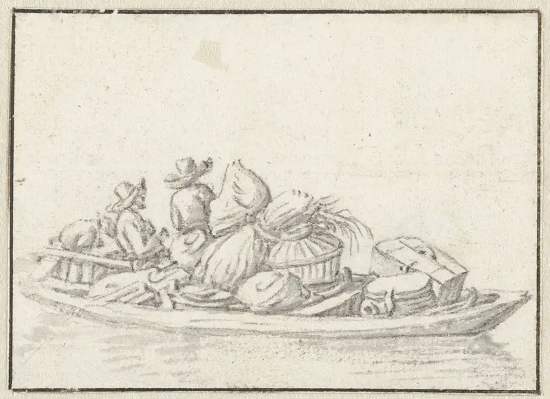 Twee mannen in een schuit beladen met huisraad Wall Art by Herman Saftleven - High-Resolution Digital Print