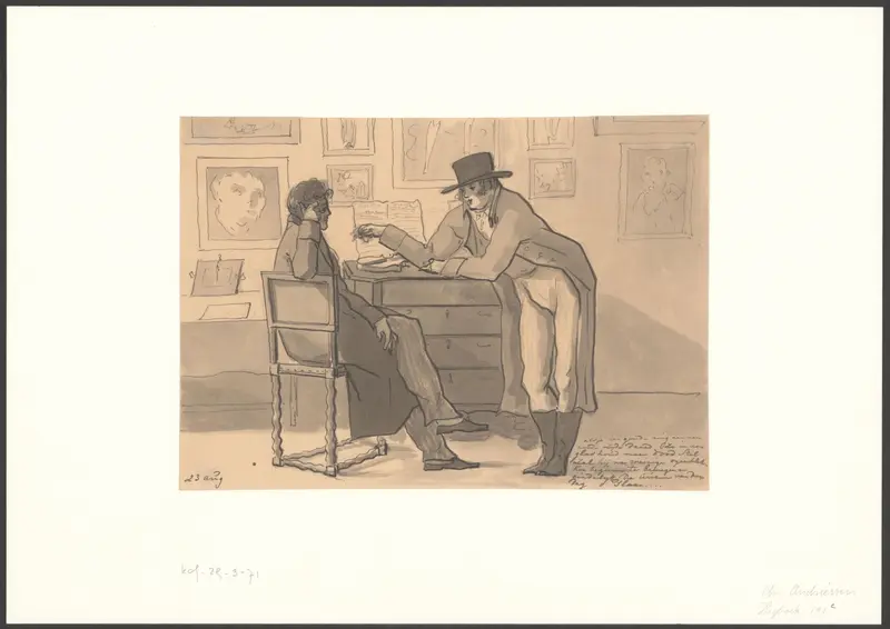 Twee mannen in gesprek bij een bureau Wall Art by Christiaan Andriessen - High-Resolution Digital Print