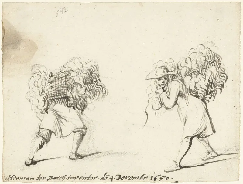 Twee mannen met bundels vacht op hun rug Wall Art by Unknown - High-Resolution Digital Print