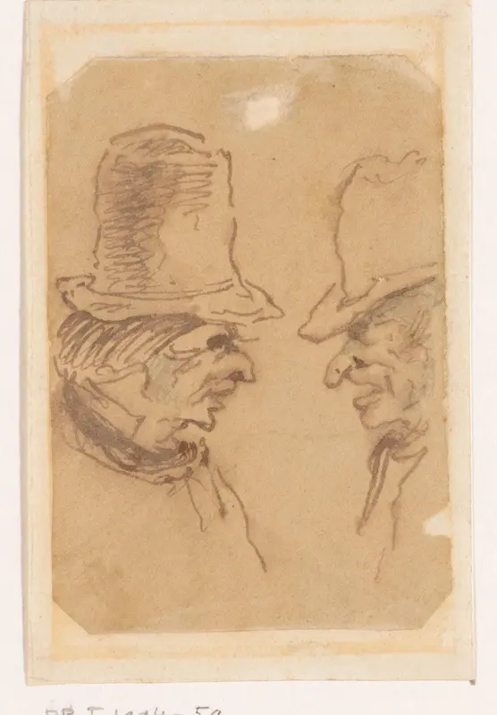 Twee mannen met hoge hoeden, in gesprek Wall Art by Johannes Tavenraat - High-Resolution Digital Print