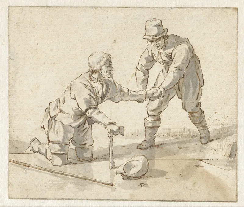 Twee mannen op het ijs Wall Art by Jacob Cats (1741-1799) - High-Resolution Digital Print