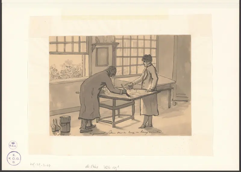 Twee mannen werken aan een schilderij Wall Art by Christiaan Andriessen - High-Resolution Digital Print