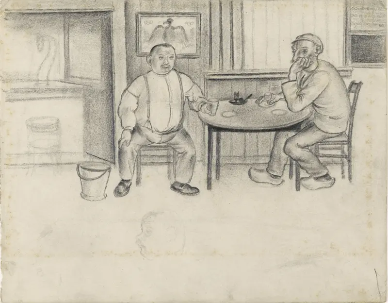 Twee mannen zittend aan een tafel in een café Wall Art by Henk Henriët - High-Resolution Digital Print