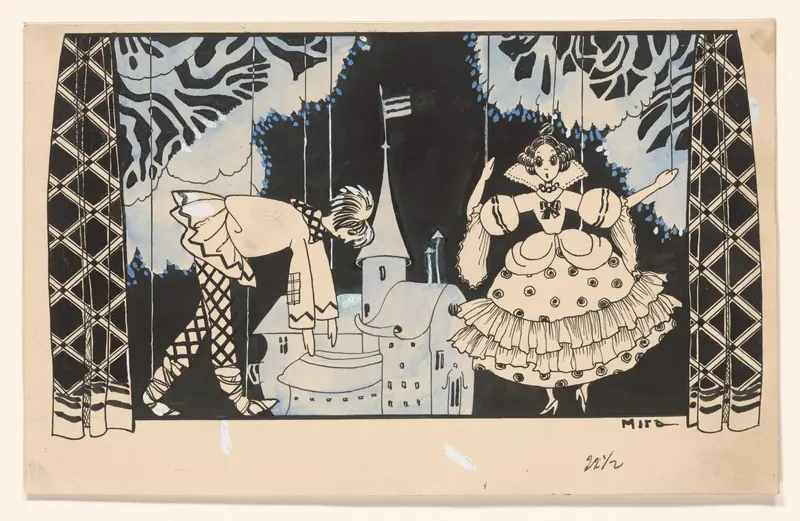 Twee marionetten op een toneel Wall Art by Unknown - High-Resolution Digital Print