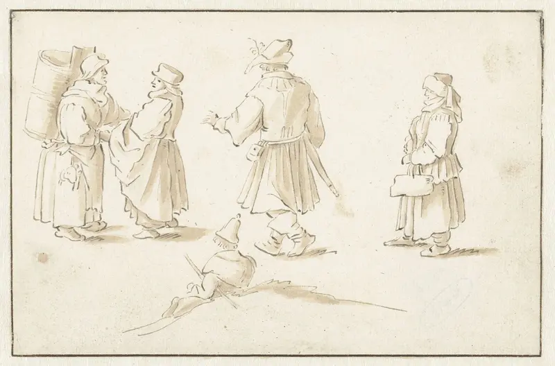Twee marktvrouwen en drie andere personen Wall Art by Herman Saftleven - High-Resolution Digital Print