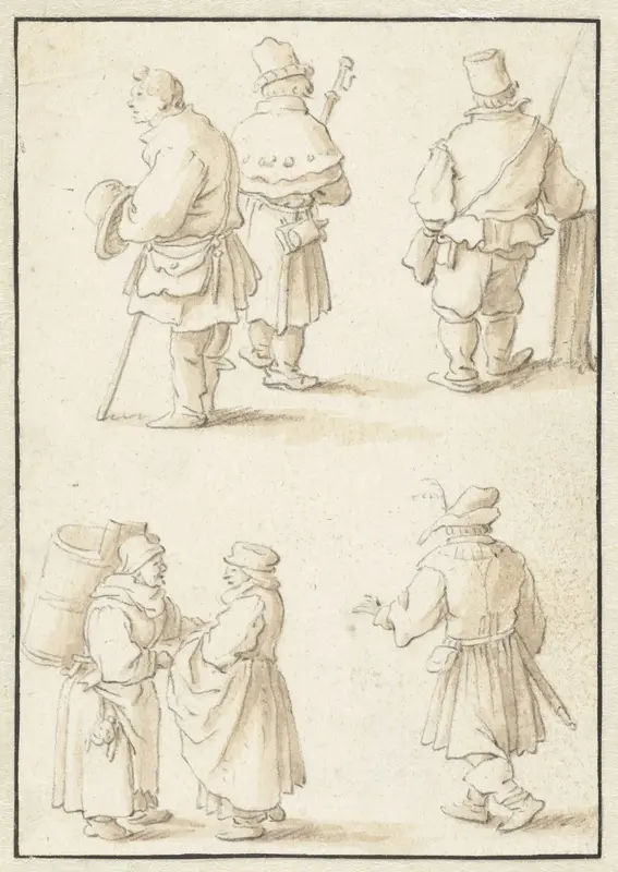 Twee marktvrouwen en vier mannen Wall Art by Herman Saftleven - High-Resolution Digital Print
