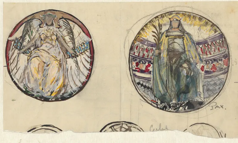 Twee medaillons met allegorische figuren Wall Art by Adolf le Comte - High-Resolution Digital Print