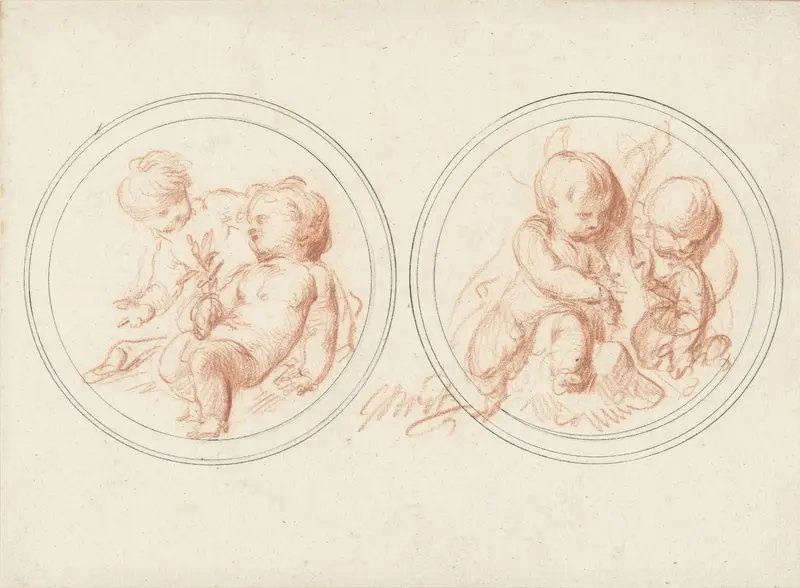 Twee medaillons met kinderen Wall Art by Jacob de Wit - High-Resolution Digital Print