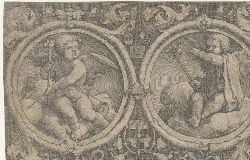 Twee medaillons met putti op wolken Wall Art by Unknown - High-Resolution Digital Print