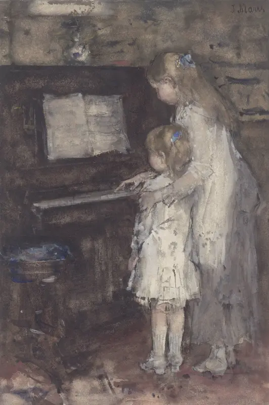 Twee meisjes bij de piano Wall Art by Unknown - High-Resolution Digital Print