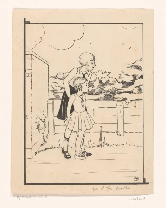 Twee meisjes in een tuin Wall Art by Unknown - High-Resolution Digital Print