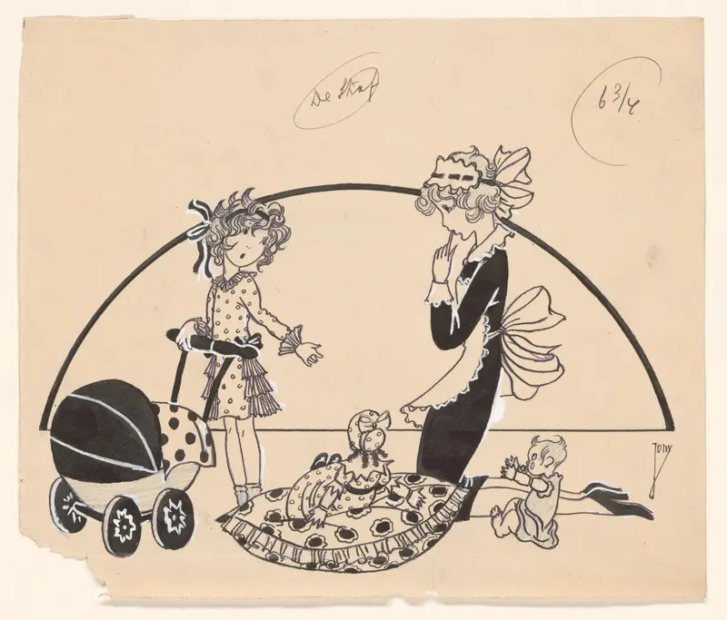 Twee meisjes spelen met poppen Wall Art by Unknown - High-Resolution Digital Print