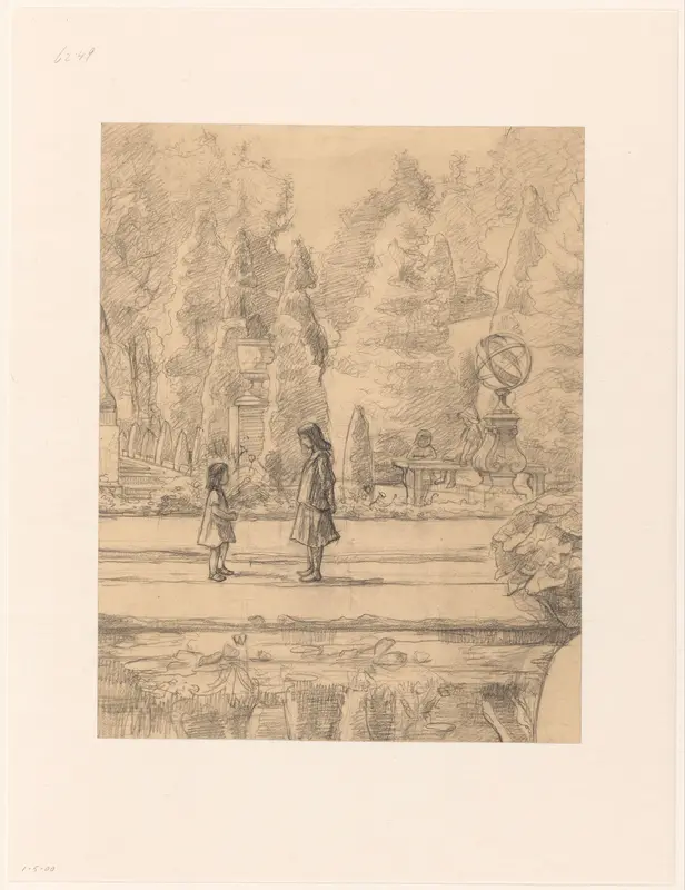 Twee meisjes staande in een tuin Wall Art by Unknown - High-Resolution Digital Print