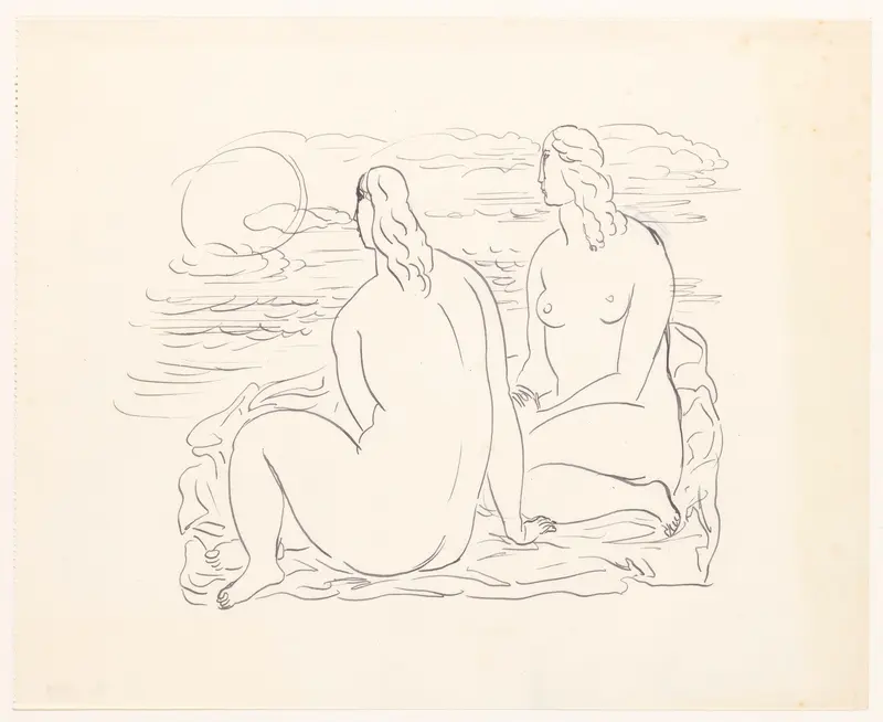 Twee naakte vrouwen aan het strand Wall Art by Leo Gestel - High-Resolution Digital Print