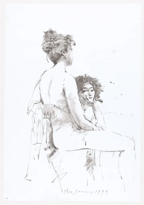 Twee naakte vrouwen, een zittend op een stoel, de ander erachter Wall Art by Unknown - High-Resolution Digital Print