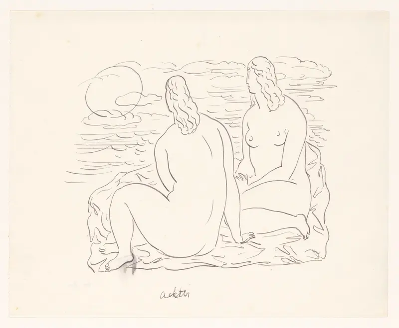 Twee naakte vrouwen zittend aan zee Wall Art by Leo Gestel - High-Resolution Digital Print