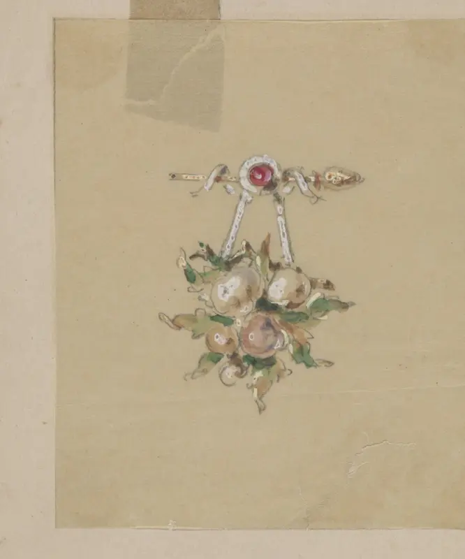 Twee ontwerpen voor broches met een vruchtentros Wall Art by Henri Cameré - High-Resolution Digital Print